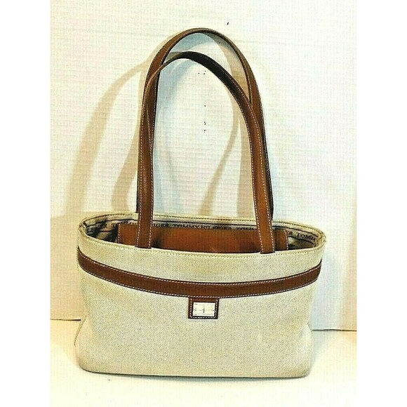 Tommy Hilfiger Shoulder Bag Vintage Tan Brown Canvas Purse Leather Handbag - Picture 1 of 10